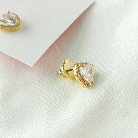 Kate Spade My Love Pavé Heart Clear Gold Stud Earrings - Picture 3 of 3